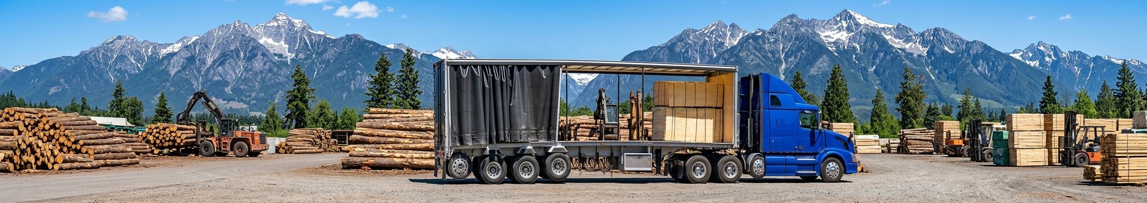 Curtainside trailer loaded with building materials