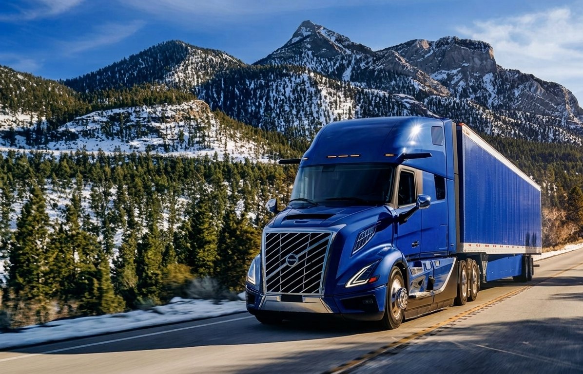R&B Freight truck on a mountain highway